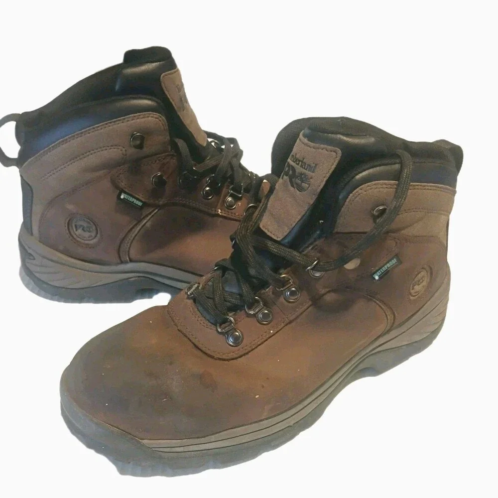 Men's Timberland PRO Flume Mid Waterproof Steel Toe Work Boot Brown A1Q8V Sz-11m